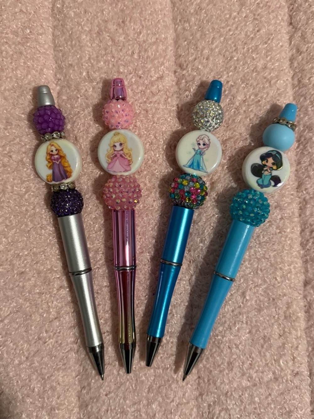 Girls' Decorative Princess Ballpoint Pen Set - Pink, Silver, Light Blue, Blue